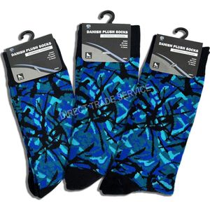 Deense Pluche Sokken Kleur Blauw -maat 35-38- set van 3 paar