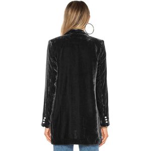 Dames Fluwelen blazer, blazer met lange mouwen, open vest, jas voor op kantoor Zwart S