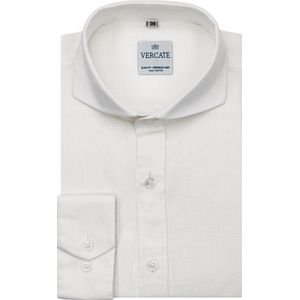 Vercate - Heren Lange Mouwen Overhemd - Wit - Slim-Fit - Linnen Katoen- Maat 38/S