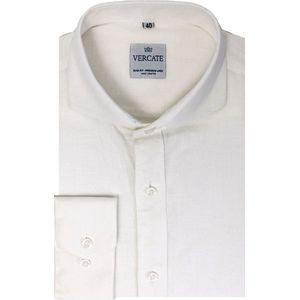 Vercate - Heren Lange Mouwen Overhemd - Wit - Slim-Fit - Linnen Rayon - Maat 42/L