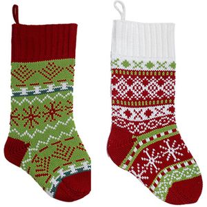 Gebreide Kerstkousen - Kerstversiering - Grote Maat Met Kantelflap - 2 Stuks - Voor Familie En Kinderen rood