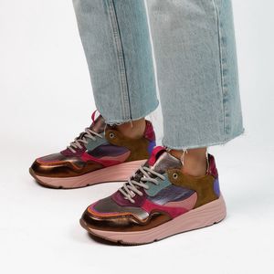 Manfield - Dames - Roze leren sneakers met metallic details - Maat 42