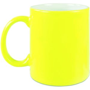 6x neon gele koffie/ thee mokken 330 ml - geel - geschikt voor sublimatie drukken - Fluor gele onbedrukte cadeau koffiemok/ theemok