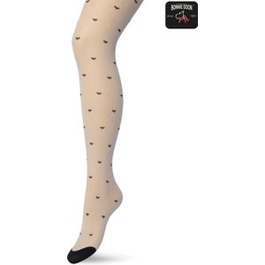 Bonnie Doon Dames Hartjes Panty 30 Denier Off White maat L/XL - Hartjes en Ruitjes - Chique Panty - Hart Dessin - Brede Boord - Comfort - Geruite Print - Little Hearts Tights - Feestelijk - Gebroken Wit - Ecru - Crème - Ivory - BP201905.250