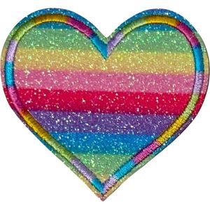 Hart Regenboog Glitter Strijk Embleem Patch 6.7 cm / 6.3 cm / Multicolor
