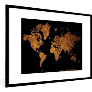 Fotolijst incl. Poster - Wereldkaart - Abstract - Bruin - 80x60 cm - Posterlijst