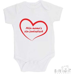 100% katoenen Romper ""Mijn mama's zijn fantastisch"" Twee Moeders 2 Moeders Twee Mama's 2 Mama's Unisex Katoen Wit/rood Maat 68/74