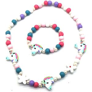 Ketting en Armband voor Kinderen - Set Sieraden van Hout - Eenhoorn