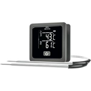 Grillmeister Draadloze BBQ Thermometer - Meetbereik: -10 tot 300 °C - Timer: ja - Kenmerk: 5 niveaus en 8 programma's - Afzonderlijk instelbare RVS temperatuursensoren - Perfecte resultaten met 8 kookprogramma's - Voor een nauwkeurige voorbereiding