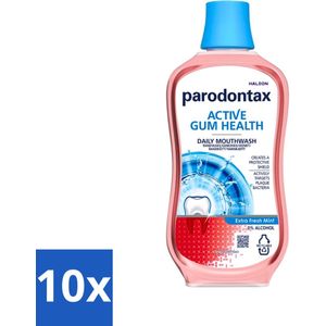 10 x Parodontax - Mondwater - Active Gum Health - Extra Fresh Mint - 500 ml - Tandvlees Gezond Houden - Mondwater - Tandplak Bestrijden - Fluoride - Frisse Adem