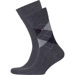 Tommy Hilfiger Check Sokken - 2 pack - Antraciet - Maat 39-42