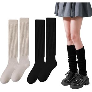 2 paar dames sokken | Overknee effen hoge enkelsokken | Thermosokken met fleece | Lange laarzensokken