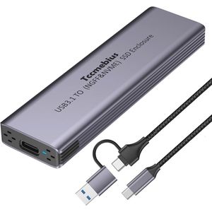 Aluminium M.2 NVMe SSD Behuizing USB 3.1 Gen2 – Externe SSD Behuizing voor NVMe PCIe SATA – Inclusief 2-in-1 Kabel