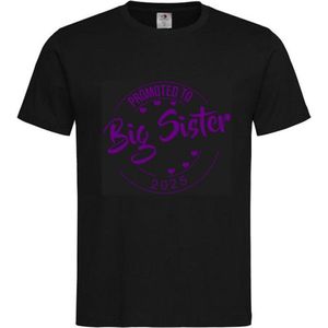 Shirt Aankondiging zwangerschap Promoted to Big Sister 2025 | korte mouw | Zwart/paars | maat 110/116 zwangerschap aankondiging bekendmaking Baby big sis sister Grote Zus