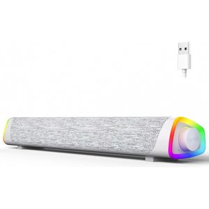 Computerluidsprekers, Bedrade USB-aangedreven Bluetooth V5.3 PC Sound Bar, Kleurrijke LED-verlichting met schakelknop, Computer SoundBar voor Desktop