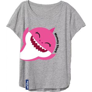 Mommy Baby Shark dames t-shirt / volwassenen, grijs/roze, maat L