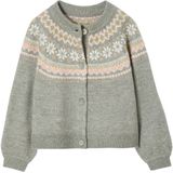 Jacquard - Meisjesvest - Groengrijs - Met Fantasiebreiwerk en Glimmende Draad