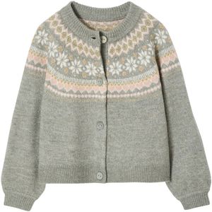 Jacquard - Meisjesvest - Groengrijs - Met Fantasiebreiwerk en Glimmende Draad