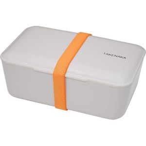TAKENAKA Bento Bite Box Gray Champignon milieuvriendelijke lunchbox gemaakt in Japan BPA- & rietvrij, 100% recyclebaar plastic flesgebruik, magnetron- en vaatwasmachinebestendig, Bentobox rechthoekig L174x110xH70mm (Grijze Champignon * band: Oranje)