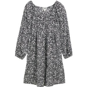 TOM TAILOR - Jurk - Zwart/Wit - Bloemenprint - Knielengte - Lange Mouw