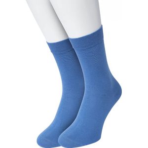 Bonnie Doon Basic Sokken Dames Delfts Blauw maat 36/42 - 2 paar - Basis Katoenen Sok - Gladde Naden - Brede Boord - Uitstekend Draagcomfort - Perfecte Pasvorm - 2-pack - Multipack - Effen - Delfts Blue - OL834222.211