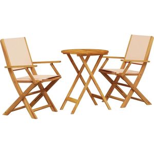 The Living Store 3-delige Bistroset stof en massief hout beige - Bistroset - Tuinset - Acacia Hout - Buitendecoratie - Tuinmeubel