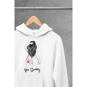 Hoodie - Yes daddy - Wurban Wear | Grappige hoodie | Leuk cadeau | Unisex hoodie | Meme | Meme kleding | Viespeuk | Grappige kleding | Grappige trui | Dubbelzinnige kleding | Wit