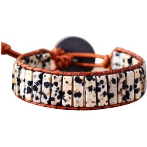 Marama - armband Dalmatiër Jaspis - lichtbruin leer - verstelbaar - edelsteen - 20 cm - cadeautje voor haar