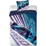 Faro - Dekbedovertrek Race Auto - Blauw - 140 x 200 cm - Katoen - Inclusief Kussensloop 70 x 90 cm
