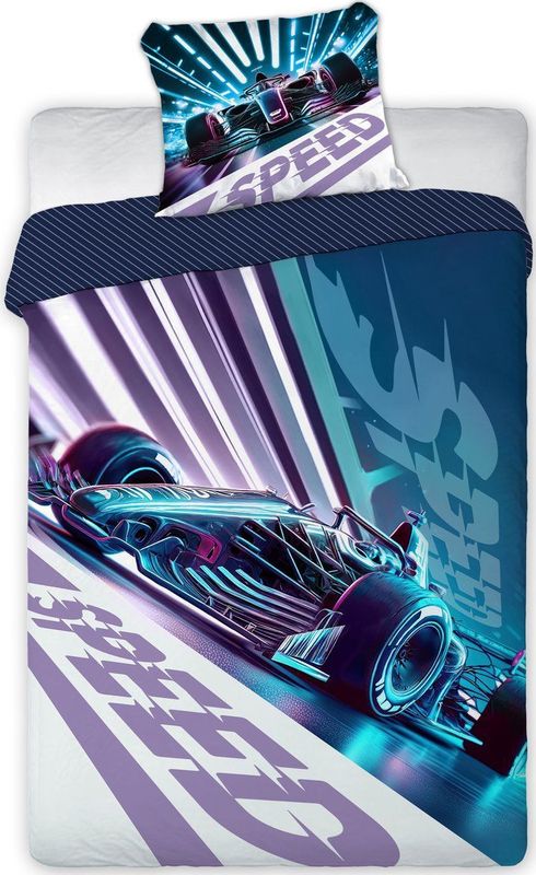 Faro - Dekbedovertrek Race Auto - Blauw - 140 x 200 cm - Katoen - Inclusief Kussensloop 70 x 90 cm