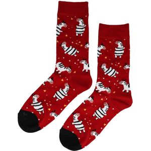Sokken katoen - zebra print - rood zwart wit - maat 36-43