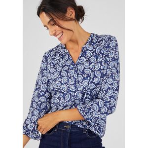 Damart - Overhemdblouse tricot warm bloemmotief - Dames - Blauw - S