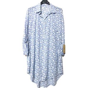 Blousejurk - Bloemenprint - Lange Mouwen - Blauw - 0ne Size ( S-XL)