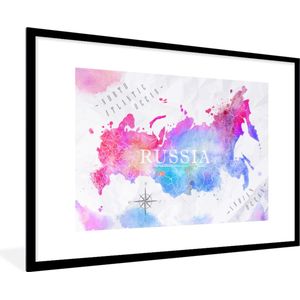 Fotolijst incl. Poster - Wereldkaart - Rusland - Waterverf - 90x60 cm - Posterlijst