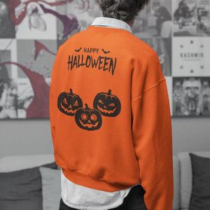 Halloween Trui - Happy Halloween Pumpkins Oranje Back (MAAT 3XL - UNISEKS FIT) - Halloween kostuum voor volwassenen - Dames & Heren