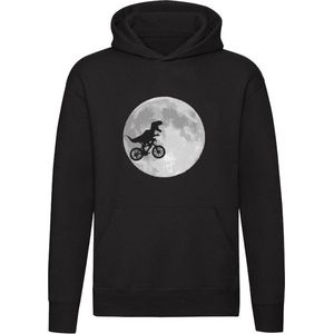 Maan en dino op een fiets Hoodie - ruimte - heelal - dinosaurus - t rex - wereld - unisex - trui - sweater - capuchon