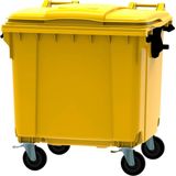 Afvalcontainer 1100 liter geel met vlak deksel