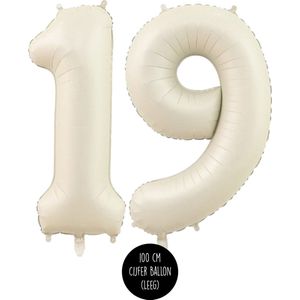 Cijfer Helium Folie ballon XL - 19 jaar cijfer - Creme - Satijn - Nude - 100 cm - leeftijd 19 jaar feestartikelen verjaardag