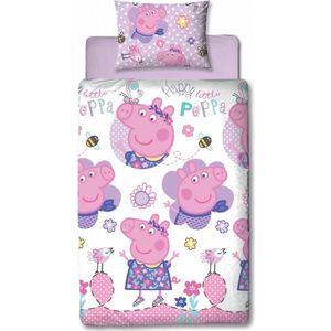 Peppa Pig Happy - Dekbedovertrek - Eenpersoons - 135 x 200 cm - Roze