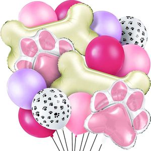 14-delige honden ballonnen decoratie set lila, roze en zwart wit - hond - decoratie - ballon - honden verjaardag - hondenfeest
