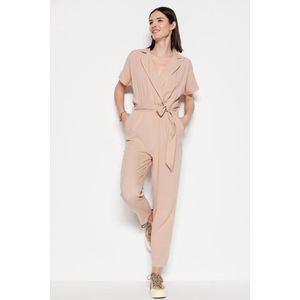 Trendyol Zwarte Geweven Lange, Wijde Jumpsuit Met Riem Twoss19Lj0158