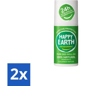 Happy Earth – Deodorant Roll-On – 100% Natuurlijk Cucumber Matcha – 75 ml - Voordeelverpakking - 2 stuks