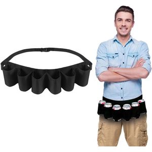 JGS Premium - Draagbare bierriem voor 6 blikjes - Ideaal voor kamperen, wandelen en feestjes in de buitenlucht - Zwart