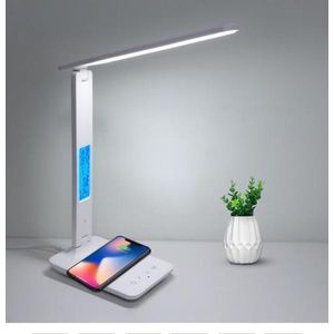 LuxiLamps - LED Bureaulamp Wit - Dimbaar -Display - Opvouwbaar - Tafellamp - Smart Touch - Draadloos Opladen