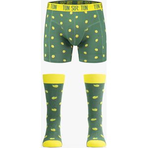 Ton Sur Ton - Grappige Sokken Heren - Grappige Boxershort Heren - Grappig Cadeau Voor Man - Geschenkset Heren - Vrolijke Sokken - Easy Peasy S/41-46- Sokken en Onderbroek - Cadeau voor Mannen