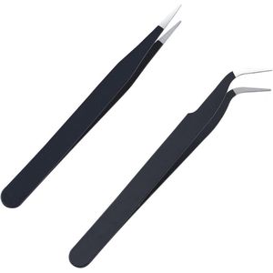 Pincet Set van 2 - Recht en Gebogen Roestvrij Staal voor Wenkbrauwen, Wimpers en Ingegroeide Haren