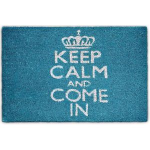 Relaxdays deurmat KEEP CALM - droogloopmat - met tekst - kokosmat - antislip - blauw