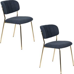 Housecraft Living Jolien Eetkamerstoelen Goud/ Donkerblauw - Set van 2