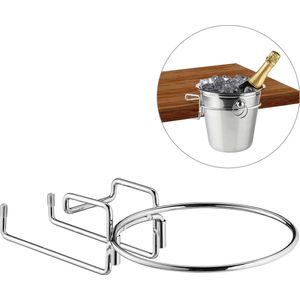 Relaxdays wijnkoeler houder - ijsemmer tafelbeugel - metaal - champagnekoeler frame zilver