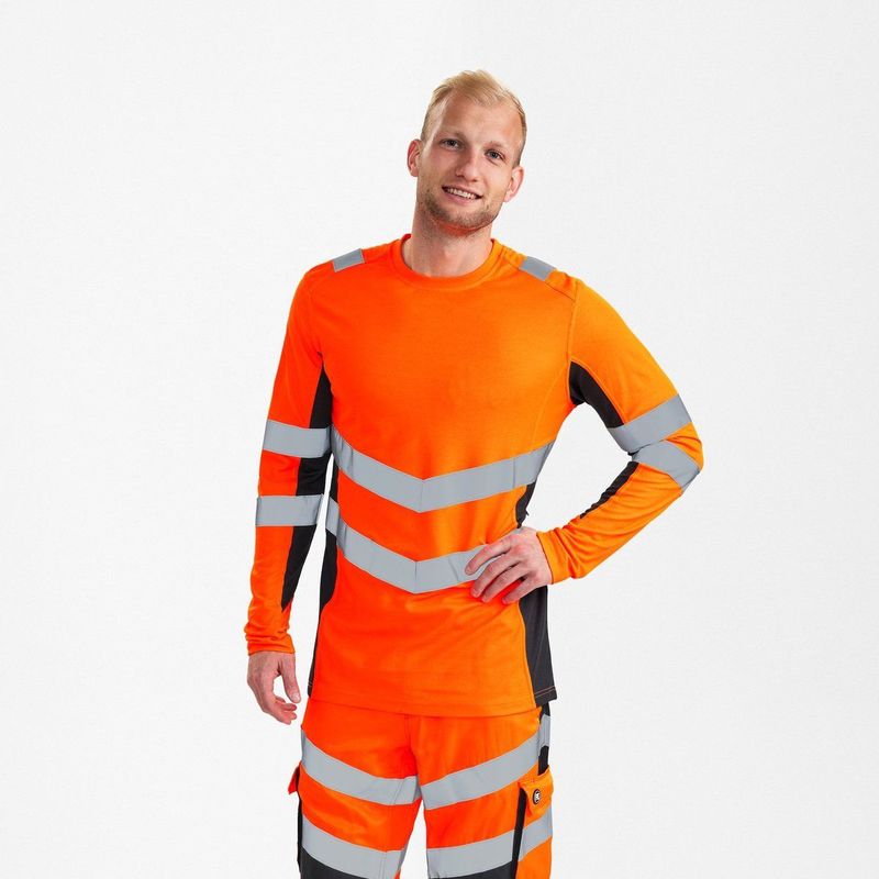 Engel - Safety T-shirt - Hi-vis Orange / Anthracite Grey - Lange Mouwen